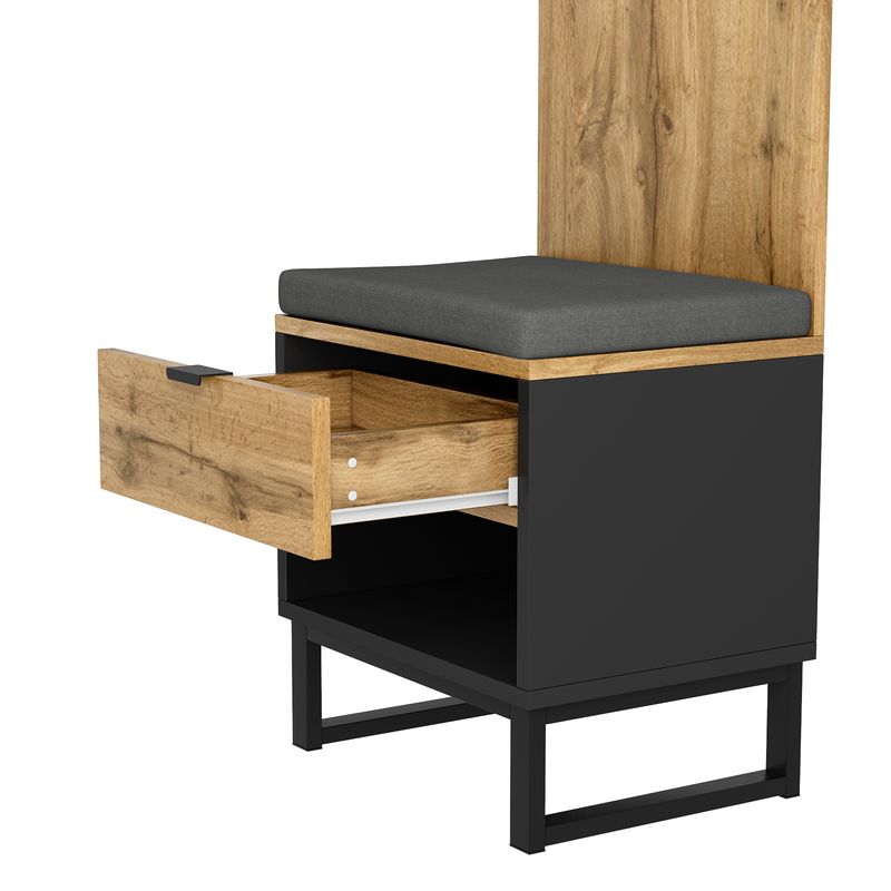 Ensemble Garderoben avec banc à chaussures et coussin, accessoires suspendus à l'avant, tiroirs et étagères réglables_voghion.com