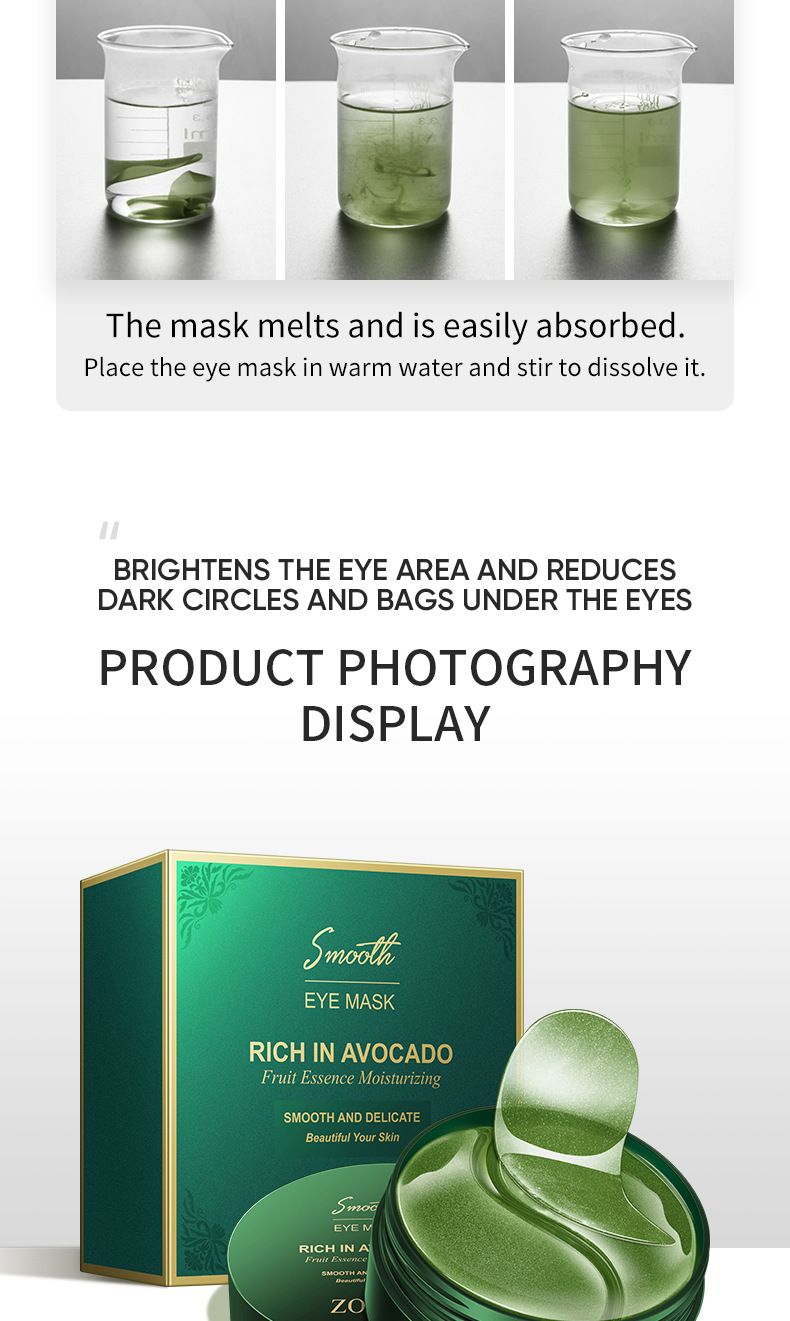 ZOZU Gold Avocado Augenmaske 80 g (60 Aufkleber/30 Paar) Feuchtigkeitsspendender Augenkomfort_voghion.com