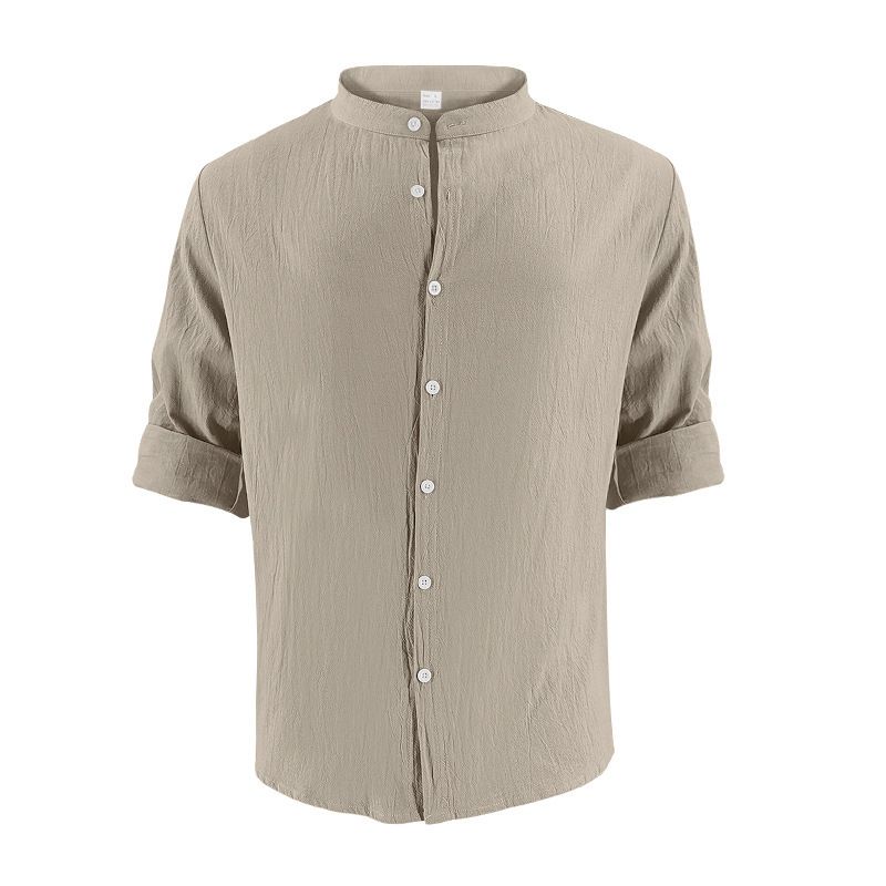 Camicia da spiaggia a maniche lunghe, semplice, traspirante, in lino, casual e ampia, da uomo, stile hawaiano, stile transfrontaliero americano._voghion.com