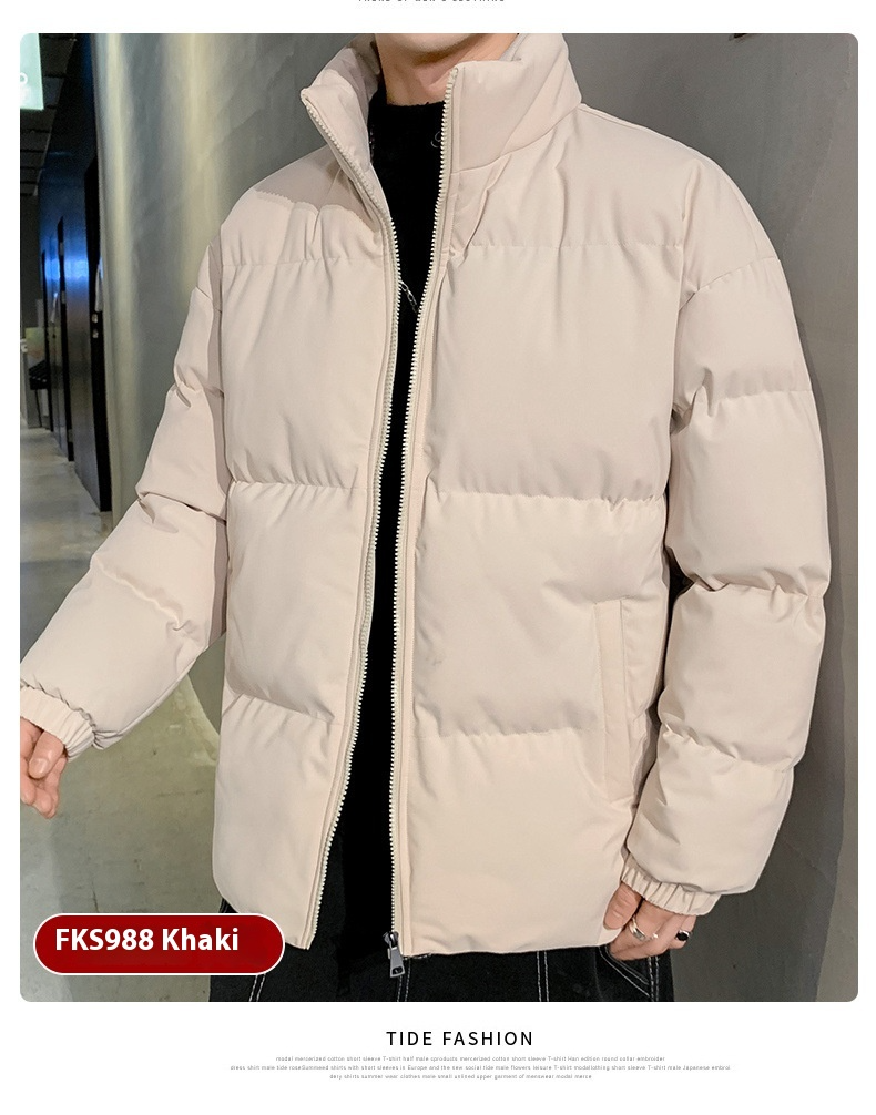 2025 New Winter Men's Stand-Up Collar Solid Color Oversized Puffer Jacket Couple's Cotton Coat Warm Windproof Cold-Resistant_voghion.com