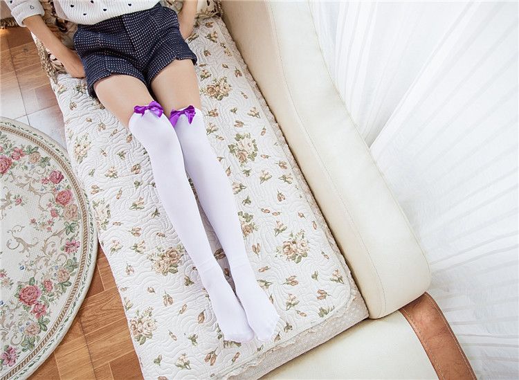 Aksamitne pończochy kokarda kuszące damskie zabawne pończochy japońskie słodkie podkolanówki hurtowo_voghion.com