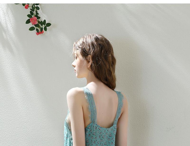 Summer's Hottest: Plus-Size V-Neck Sleeveless Suspender Pajama Skirt, Lace Splicing, Loose Fit For 150kg Women_voghion.com