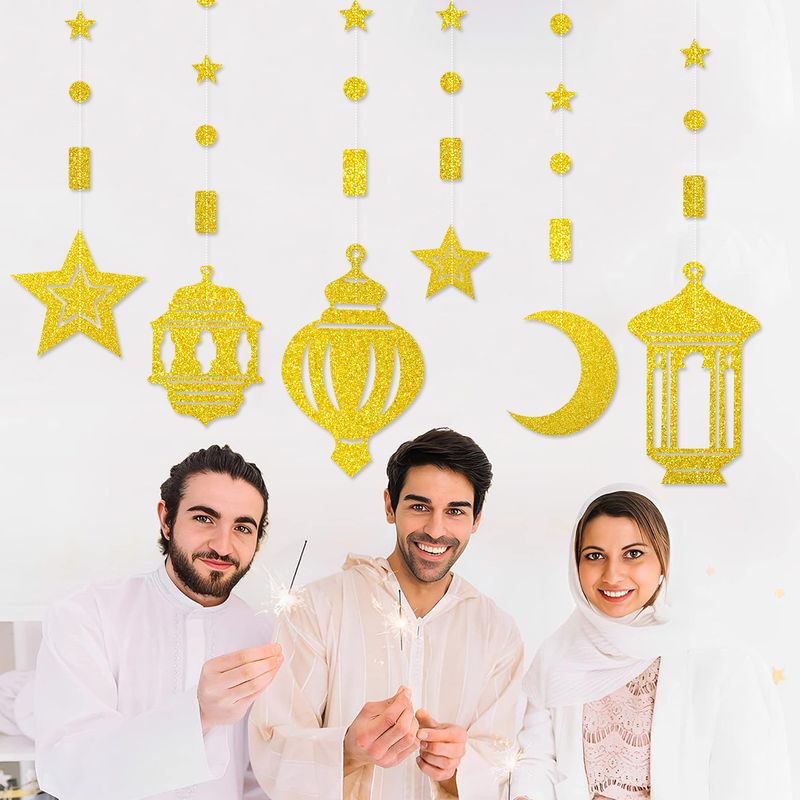 Cross-Border Middle Eastern Party Decorations Star Moon Festival Atmosphere Arrangement Garland Hanging Ornaments_voghion.com