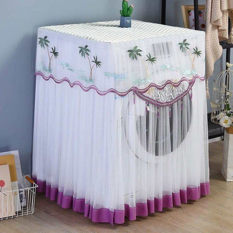Fully Automatic Washing Machine Cover Tassel Pendant with Lace Embroidery Sunscreen Cover Dust Covers of Drum Washing Machine_voghion.com
