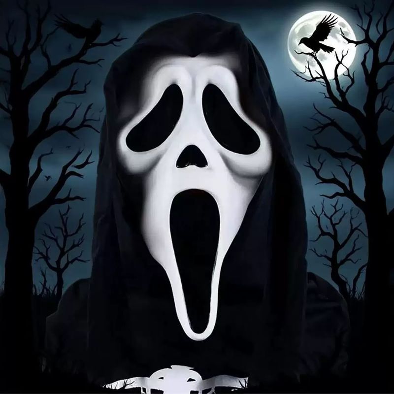 Screaming Ghost Face Mask - Latex Scary Costume Headgear For Adult Party, Horror Cosplay_voghion.com
