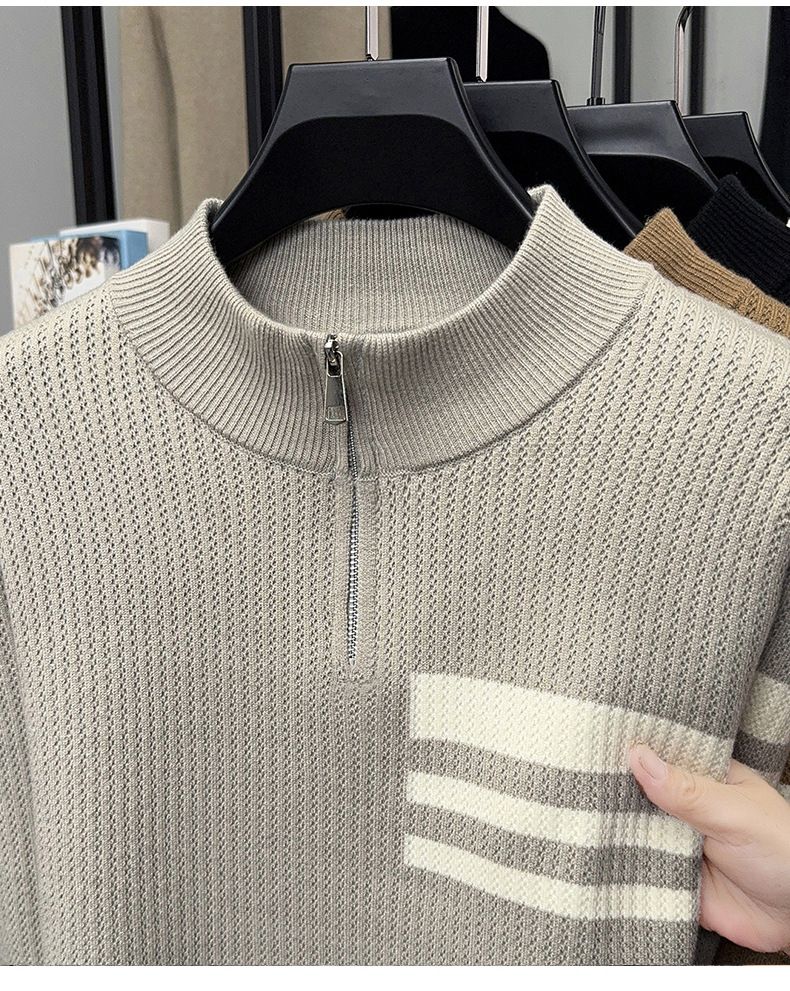 Herenkleding Heren coltrui met rits - Stijlvolle gebreide trui voor casual en zakelijke kleding (kaki, grijs, zwart, wit, diverse maten)_voghion.com