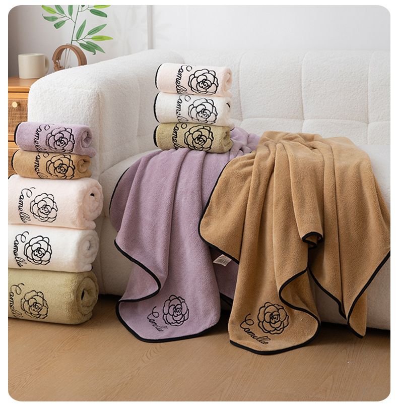 Camellia Coral Fleece Badhanddoek - Extra Groot & Dik, Zacht, Absorberend, Voor Hotel, B&B & Thuis_voghion.com