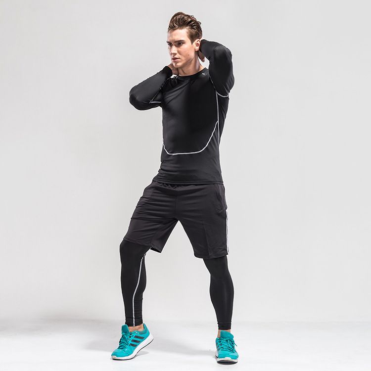 Tuta da uomo Plus T-shirt a maniche lunghe con base calda in pile Collant moda Tuta da allenamento da uomo_voghion.com