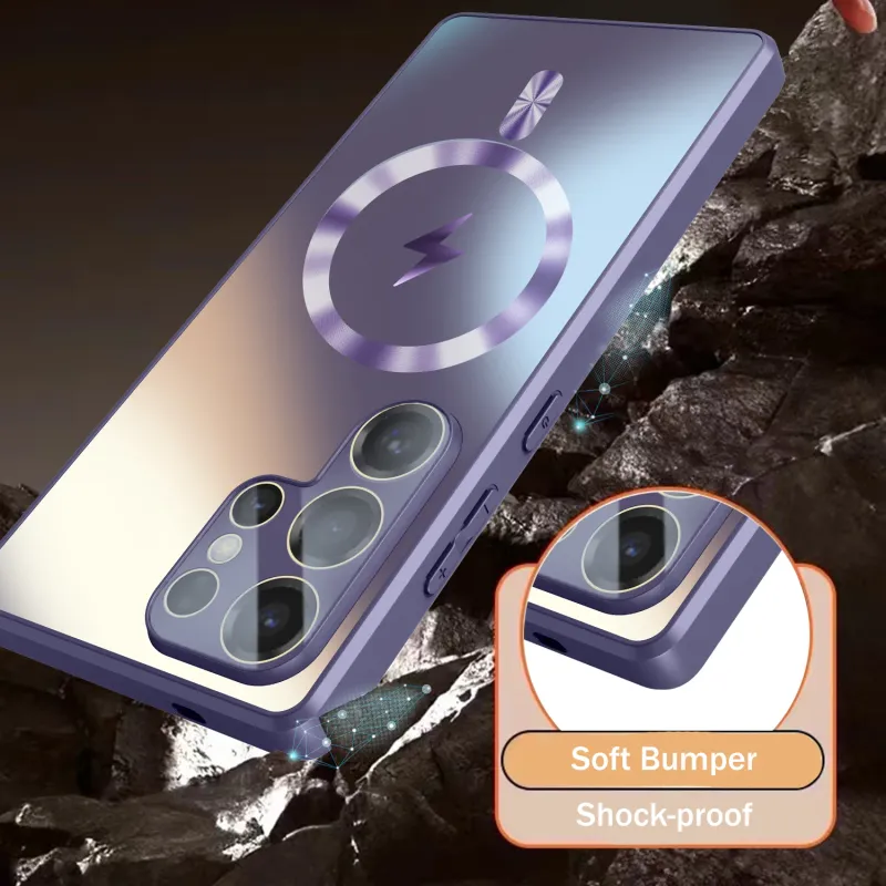 Thin Frosted Matte Car Magnetic Case For Samsung S25 S24 S23 Ultra Plus Glass Lens Protector Shockproof Cover_voghion.com