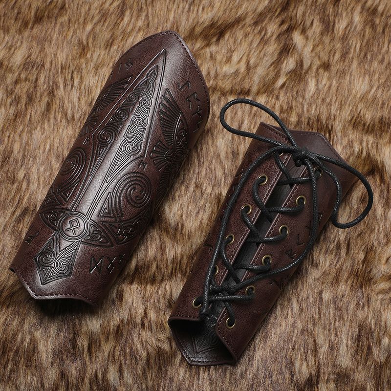 Medeltida vintage präglad handledsstöd COSPLAY scenrekvisita riddare Handskydd tillbehör_voghion.com