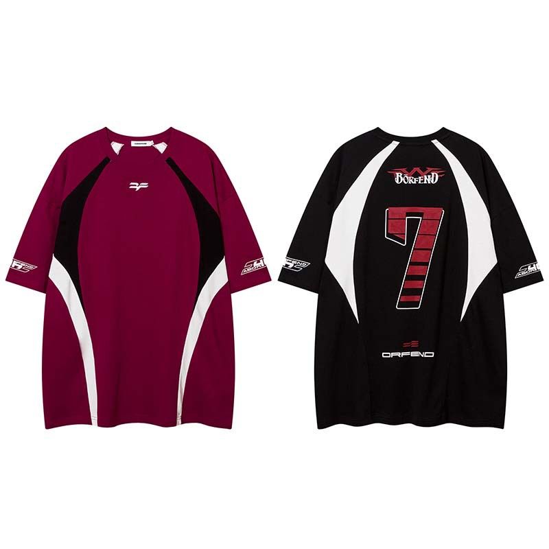 National Tide retro racing dress kontrastfarge bokstav talltrykk kortermet T-skjorte for menn og kvinner sommer gate løs kortermet skjorte_voghion.com