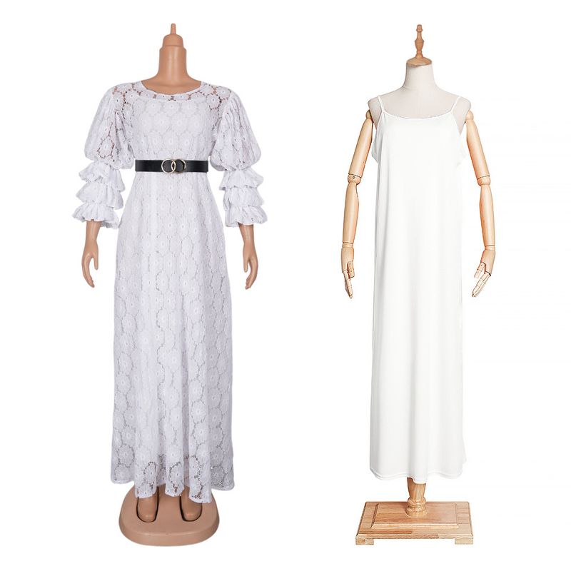 Roupas femininas Robes Plus Size Roupas femininas Vestido de renda com decote redondo_voghion.com