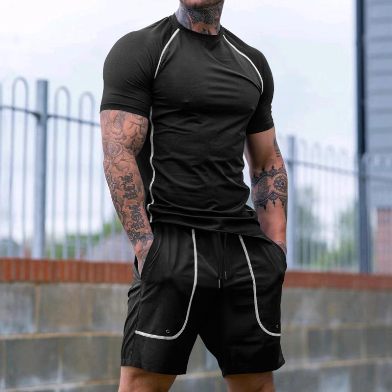 24 Cross-border New Summer New Sports Tights Shorts Men's Running Fitness Suit_voghion.com