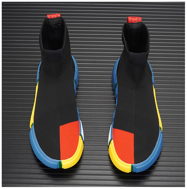 High Top Socks Shoes For Men 2023 Autumn New Trendy Breathable Knitted Slip On Sneakers Thick Sole Color Matching Trendy Shoes_voghion.com