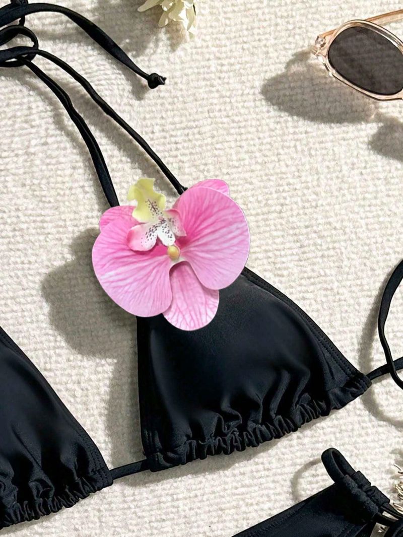 2025 New European And American Bikini Ladies Sexy Lace-up Three-point Flower Split Swimsuit_voghion.com