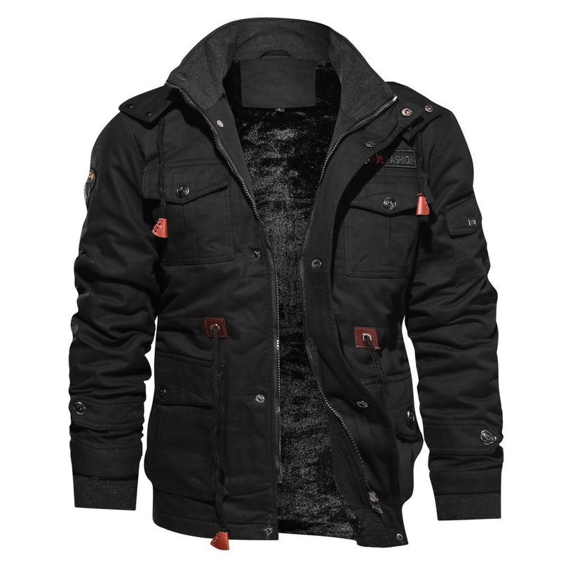Herbst und Winter Kapuzenplüsch Dicke große Baumwolle mittellange Arbeitskleidung, gewaschene Jacke, Herren_voghion.com