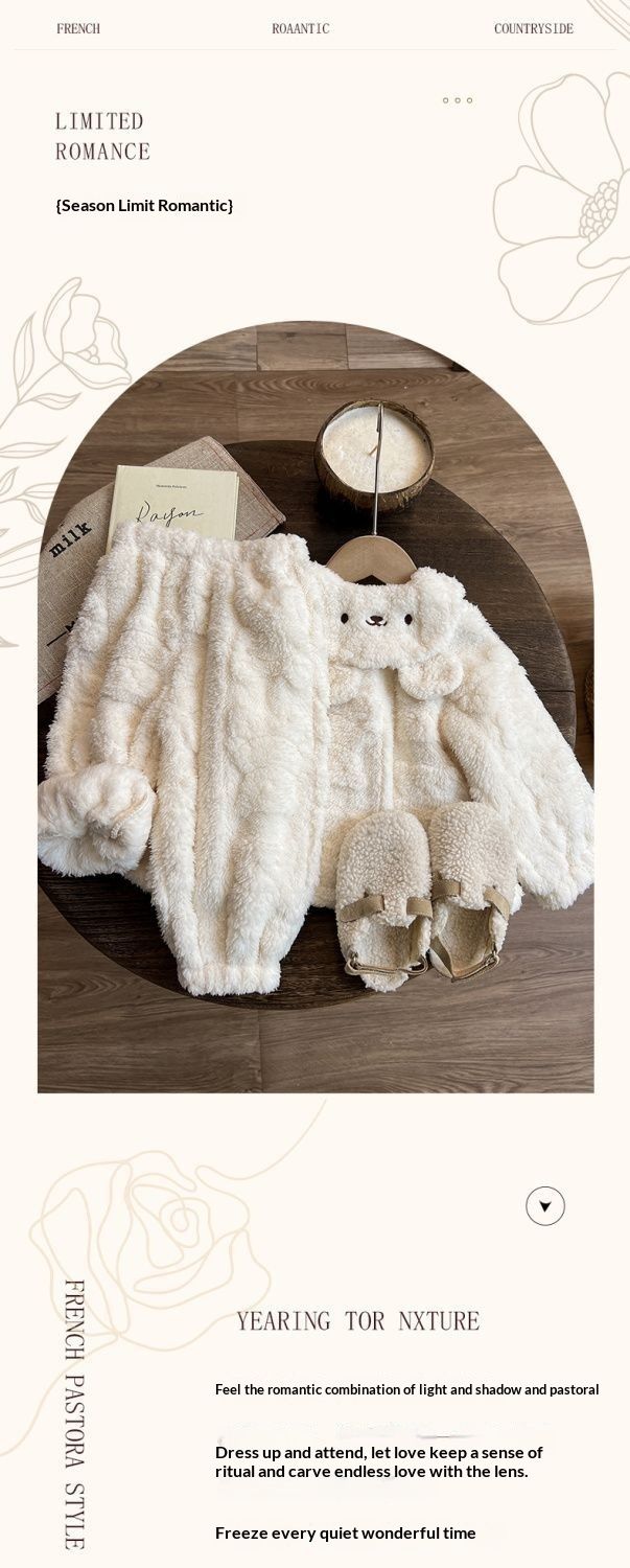 ToyPulse Coss-Bode Gils' Pajama Set 2024 Baby Gil Childen's Thickened Wam Homewea Coal Fleece Autumn Winte Style_voghion.com