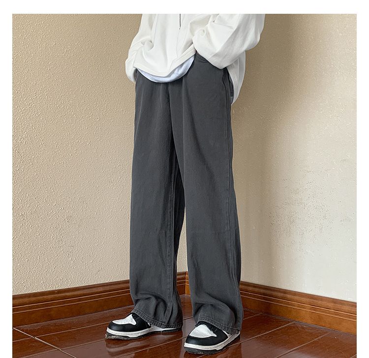 Hosen-Look Schlanke, übergroße Jeans in Militärgrün, gerade, lockere Hose mit weitem Bein für Herren im American High Street-Stil_voghion.com