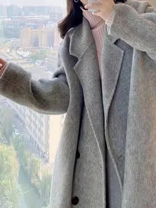 Luxury Alpaca Wool Blend Coat – Korean-Style Oversized Double-Faced Wool Trench Coat For Women In Grey, Beige, Light Oat & More (Petite & Tall Sizes)_voghion.com