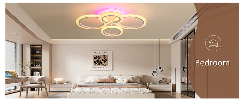 Moderna plafoniera a filo, lampada da cucina dimmerabile a 4 anelli per soggiorno, camera da letto, lavanderia, moderna plafoniera 3000-6000K, bianca_voghion.com