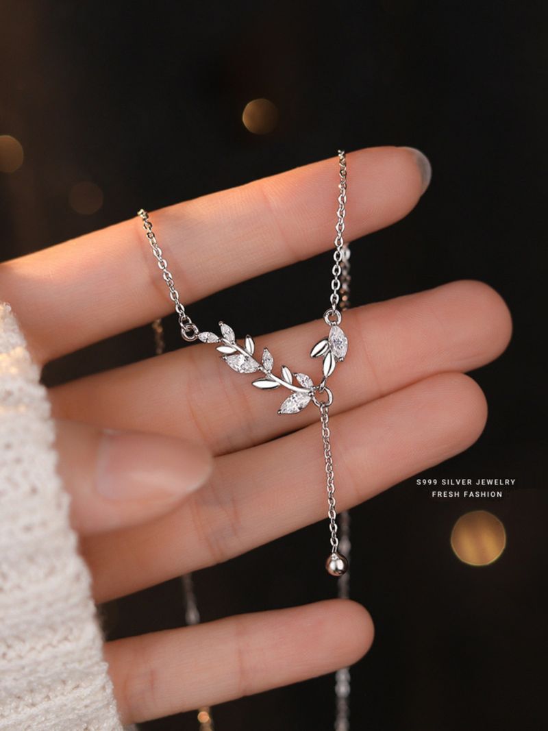 S999 Wheat Ear Tassel Necklace for Women, Sweet Elegant, Small and Fresh collarbone Chain, Pure Silver Necklace,_voghion.com