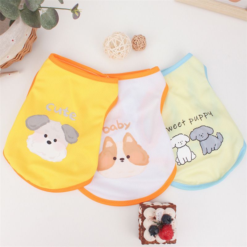 Summer Dog Thin Breathable Cartoon Vest For Teddy Bichon Small Dogs Lightweight Short Cat Two-Legged Clothes_voghion.com