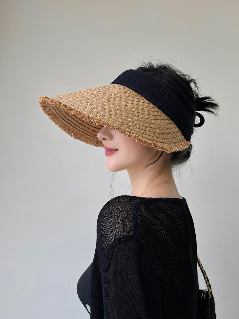 Cappello di protezione solare Big Eaves, cappello da sole estivo, da spiaggia, da viaggio, ultravioletto, per vacanze, cappello da sole con parte superiore vuota, cappello di paglia_voghion.com