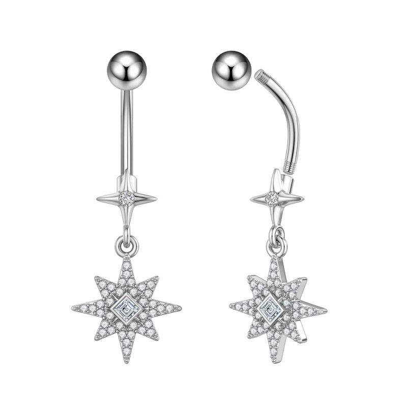 Piercing per ombelico da donna in acciaio inossidabile con zircone, catena a farfalla, occhio di cavallo, fiore a cinque foglie, fibbia per ombelico_voghion.com