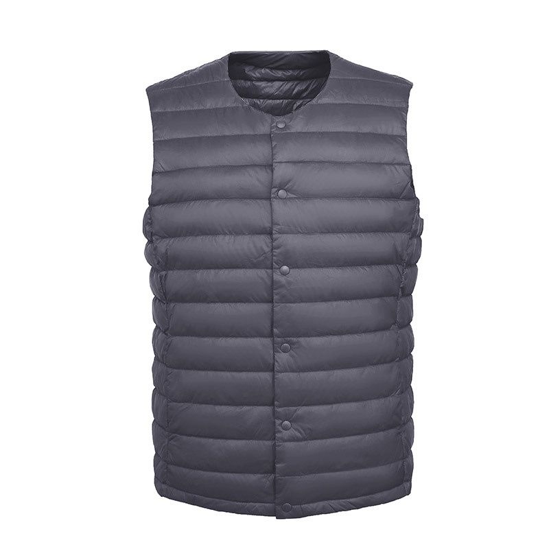 Gilet sans manches léger en duvet pour homme Cove Wholesale, gilet d'extérieur, grandes tailles, sans col, col rond, court, ultra-fin_voghion.com