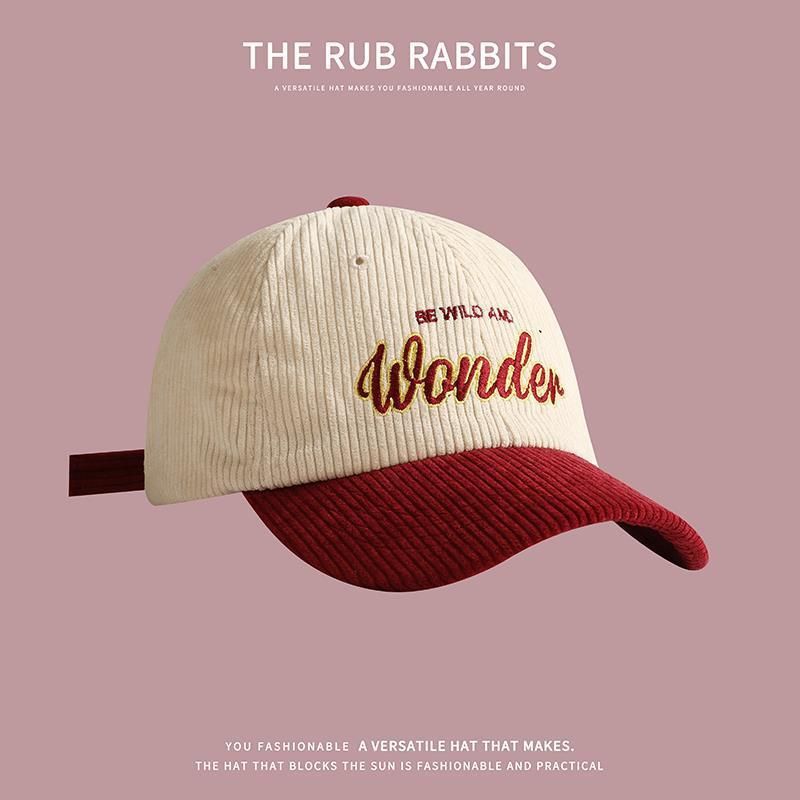 Nuovo cappello per donna versatile in primavera e autunno berretto a becco d'anatra in velluto a coste con blocchi di colore, coppia studente trendy ed elegante piccolo berretto da baseball per uomo_voghion.com