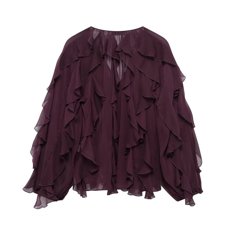 Camicia a tinta unita con decorazioni a strati, stile primaverile, per donna_voghion.com