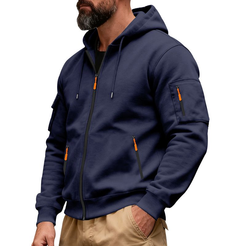 Felpa con cappuccio e zip in pile pesante da uomo - Giacca da lavoro invernale con vestibilità ampia, calda felpa a maniche lunghe per pendolari e abbigliamento casual_voghion.com