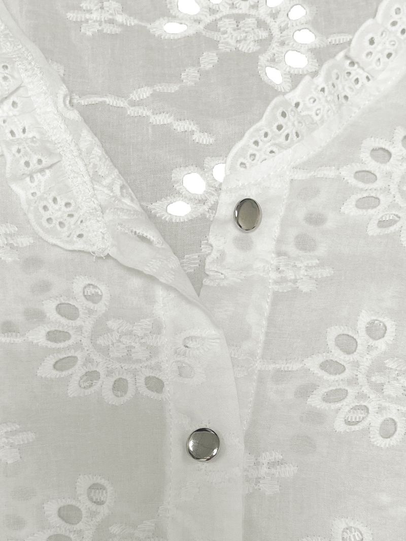 Bestickte Kurzarmbluse für den Sommer für Damen – Freizeithemd mit Blumenmuster und Schnürung, lockere Passform, atmungsaktive Polyestermischung, bequem und stilvoll_voghion.com