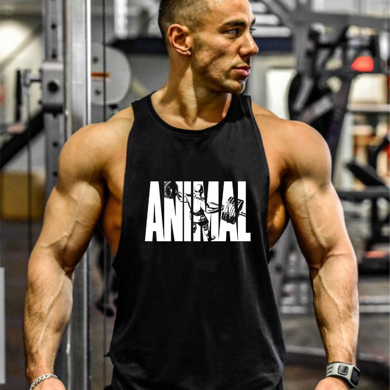 Débardeur de sport décontracté en coton avec imprimé animal et lettres_voghion.com