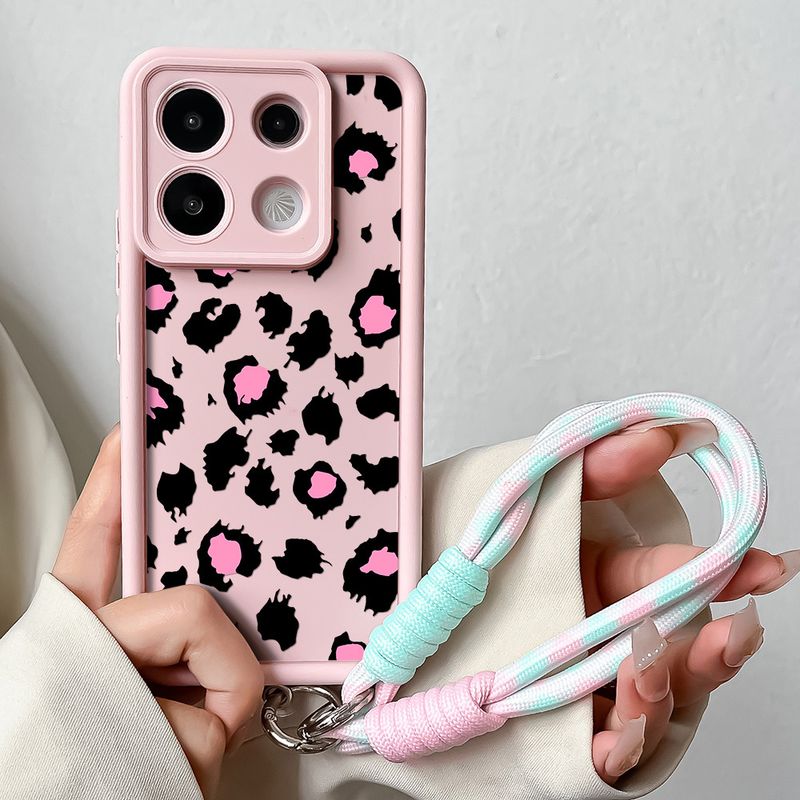 Custodia per telefono con stampa leopardata per Xiaomi Poco X7 Pro Redmi Note 14 Pro con cordino da polso e cinturino in morbido silicone_voghion.com
