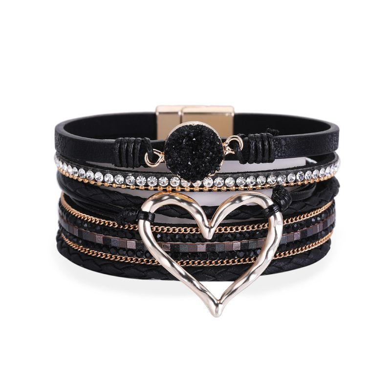 Set di bracciali a strati bohémien - Bracciale rigido regolabile a cuore aperto e catena con perline_voghion.com