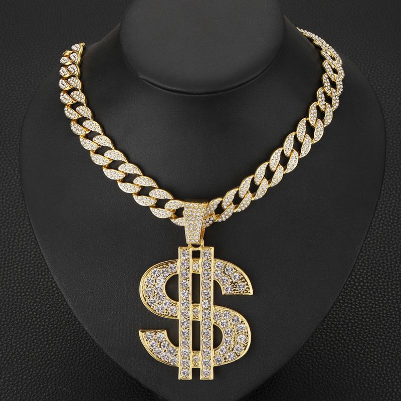 Full Crown Cross Pendant Necklace, Environmentally Friendly Alloy Inlaid With Diamonds, Diamond Shaped Cuban Chain_voghion.com