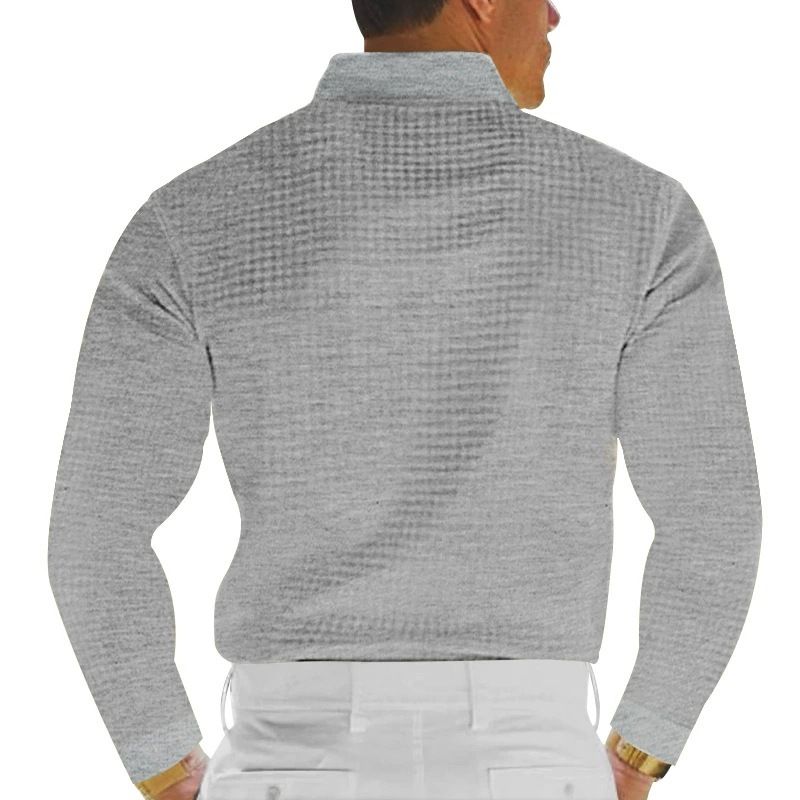 Herren-Poloshirt mit Waffelstrick und langen Ärmeln und Button-Down-Kragen – bequemes und stylisches Freizeit-T-Shirt für den Alltag_voghion.com