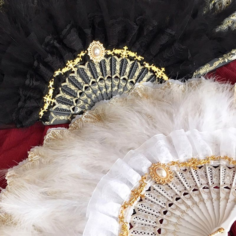 Ręcznie robiony wachlarz z koronką retro, wachlarze z piór na prezent na przyjęcie, luksusowa dekoracja ślubna w Chinach_voghion.com