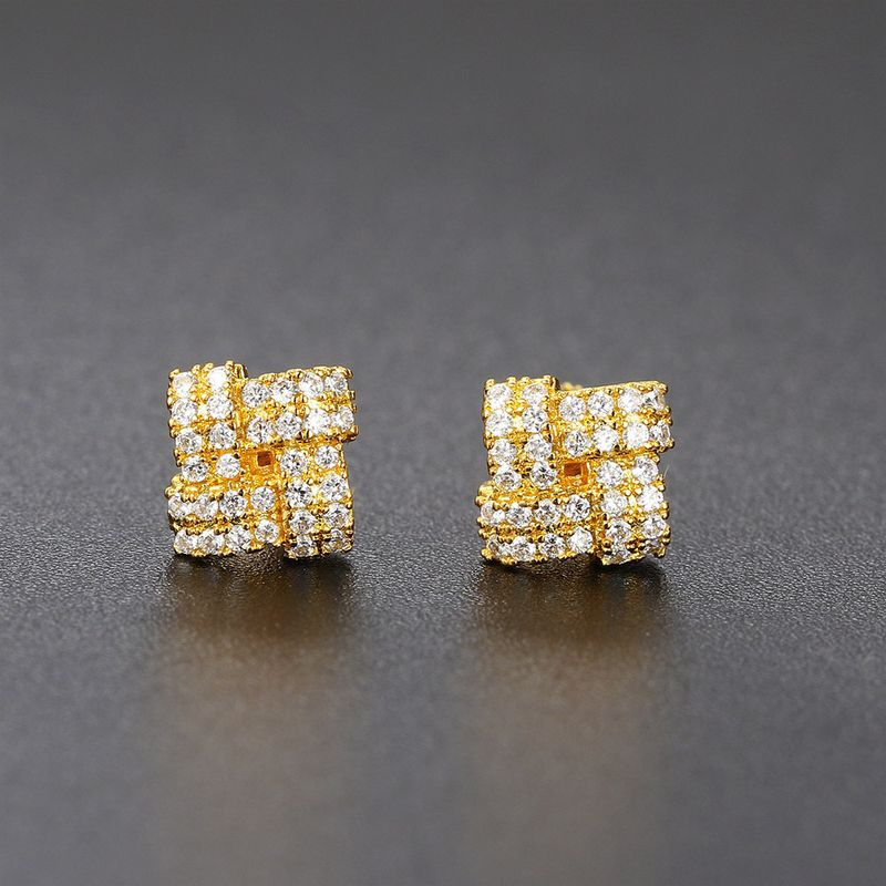 Hip Hop Zircone per Uomo Donna Full Dia Placcato Oro Filo e Orecchini_voghion.com