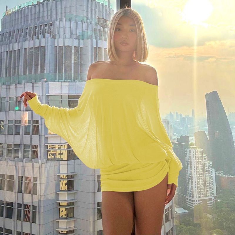 Gustyins Fashion Hot Girl Sexy Off-Shoulder Draped Bodycon Sweet Spicy Chic Pure Desire Dress_voghion.com