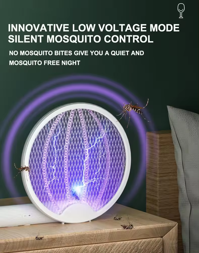 Folding Mosquito Swatter 2 in 1, Mosquito Trap Light and Racket, USB Rechargeable Electric Fly Swatter for Home and Outdoor_voghion.com