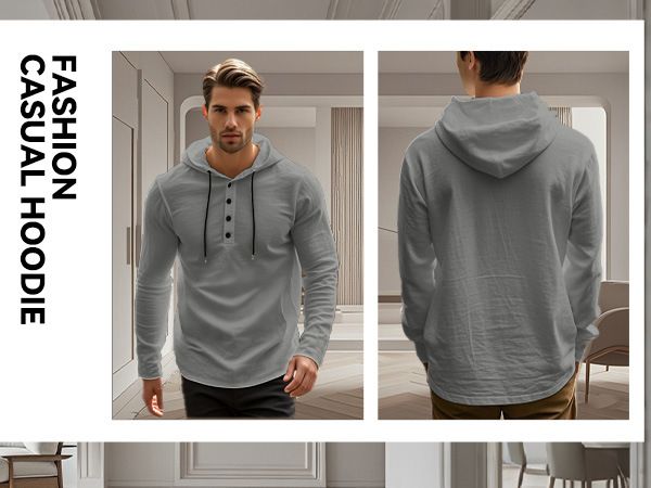 Lente en herfst lang mouwen linnen overhemd heren capuchon casual losse T-shirt trui heren_voghion.com
