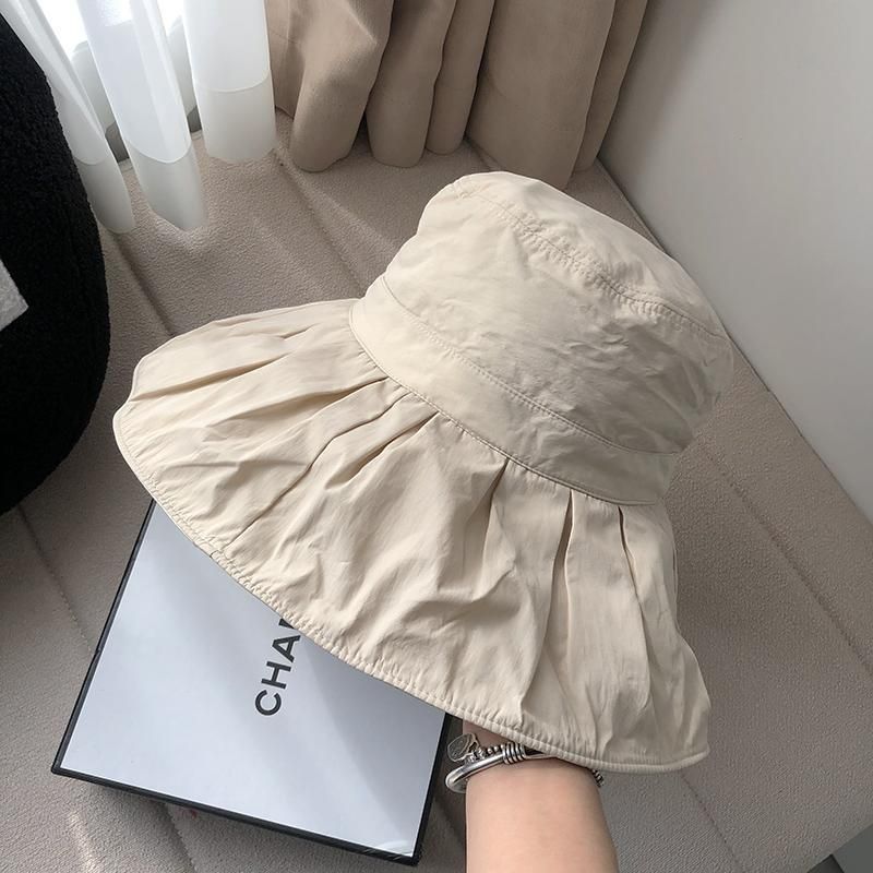 Big Eaves Plissee Bucket Hat Sommer UV-Schutz Sonnenschutz Faltbares Temperament Schnelltrocknender Beckenhut Damen_voghion.com