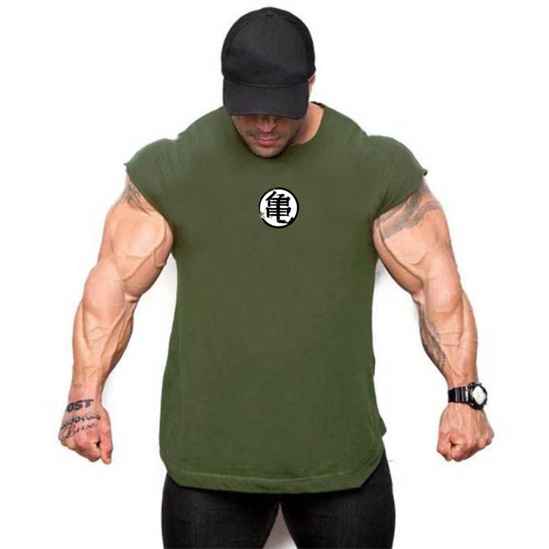 Débardeur de sport Fitness pour hommes, gilet musculaire Anime Dragon Ball Saiyan, T-shirt sans manches en pur coton pour musculation_voghion.com
