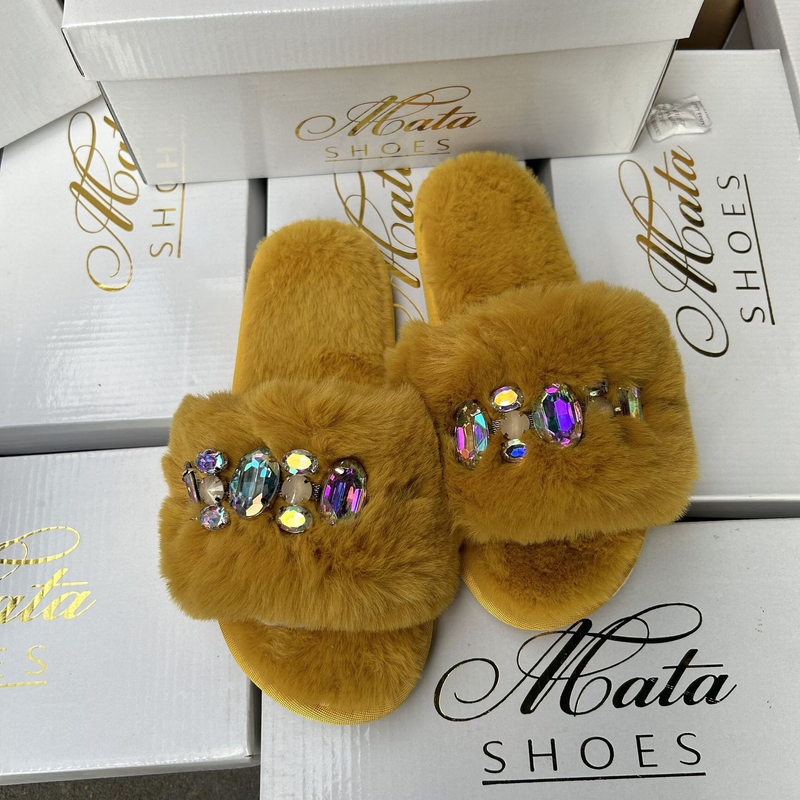 Damen-Hausschuhe, Handel, Mode, Original-Einzelfell-Hausschuhe, Strass-Herbst-Damenschuhe, Hausschuhe_voghion.com