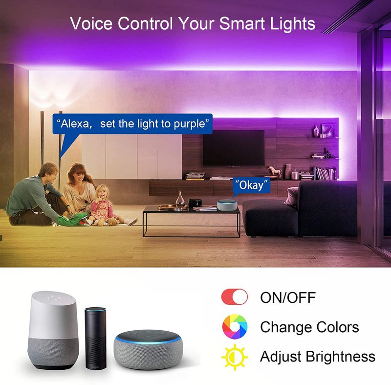 Tira de luces LED con Wifi, sincronización de música, RGB 5050, tira de luces LED inteligente Alexa para decoración de salas de fiestas, retroiluminación de TV_voghion.com