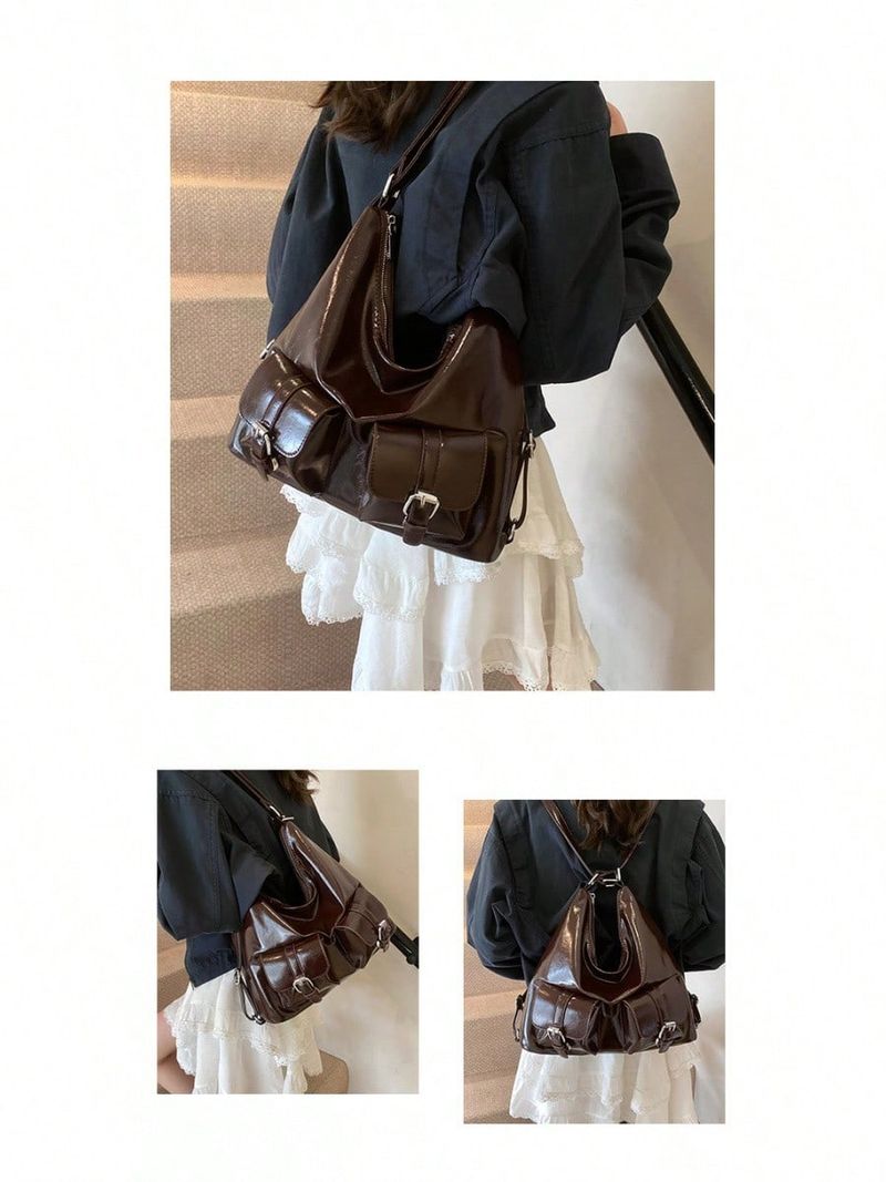 New Quality Soft Leather Motorcycle Multi Pocket One-Shoulder Multifunctional Bag_voghion.com