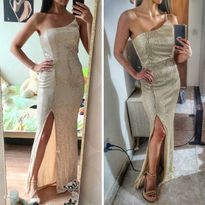 Abito da donna da donna con una spalla e paillettes di lusso con spacco elasticizzato e gamba aperta per la festa nuziale_voghion.com