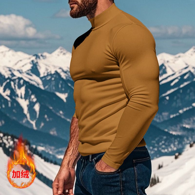Autumn Winter Thermal Long Sleeve T-Shirt Skin-Friendly Soft Base Layer Half Turtleneck Men's Three-Piece Set_voghion.com